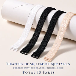 Tirantes de sujetador ajustables Colores surtidas blanca/negra/beige Total 15 pares