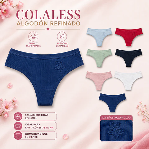 Colaless algodón refinado diseños acanalado tallas y colores surtidas la docena 