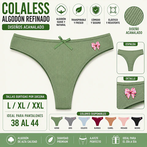 Colaless algodón refinado diseños acanalado tallas y colores surtidas la docena 