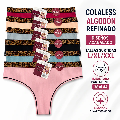 Colaless algodón refinado diseños acanalado Banda elástica ancha tallas y colores surtidas la docena 