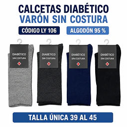 Calcetas diabético varón algodón 95% #LY 106 talla única 39 al 45 la docena 