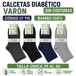 Calcetas diabético varón bambú 100% #LY 110 talla única 39 al 45 la docena 