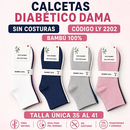 Calcetas diabético dama Bambú 100% #LY 2202 talla única 36 al 41 la docena 