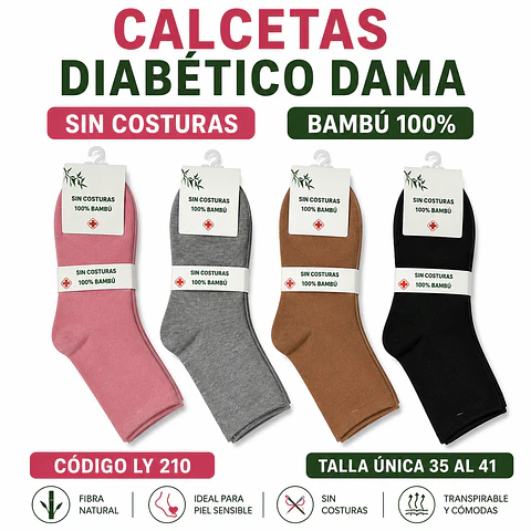 Calcetas diabético dama Bambú 100% #LY 210 talla única 35 al 41 la docena 