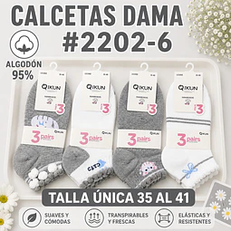 Calcetas dama Algodón 95% #2202-6 Talla única 35/41 la docena 