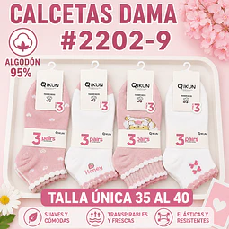 Calcetas dama Algodón 95% #2202-9 Talla única 35/41 la docena