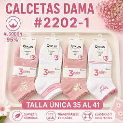 Calcetas dama Algodón 95% #2202-1 Talla única 35/41 la docena