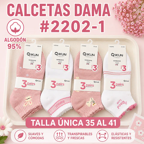 Calcetas dama Algodón 95% #2202-1 Talla única 35/41 la docena