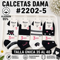 Calcetas dama Algodón 95% #2202-5 Talla única 35/41 la docena