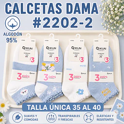 Calcetas dama Algodón 95% #2202-2 Talla única 35/41 la docena