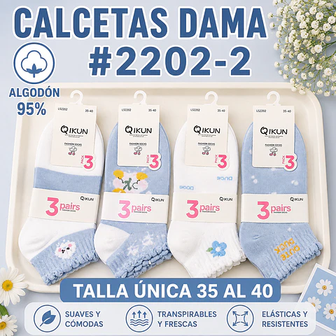 Calcetas dama Algodón 95% #2202-2 Talla única 35/41 la docena