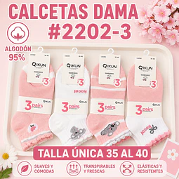 Calcetas dama Algodón 95% #2202-3 Talla única 35/41 la docena