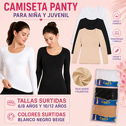 Camiseta panty niña y juvenil tallas y colores surtidas la docena 