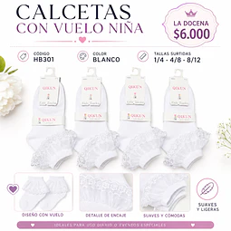 Calcetas con vuelo HB 301 color blanco y tallas surtidas la docena 