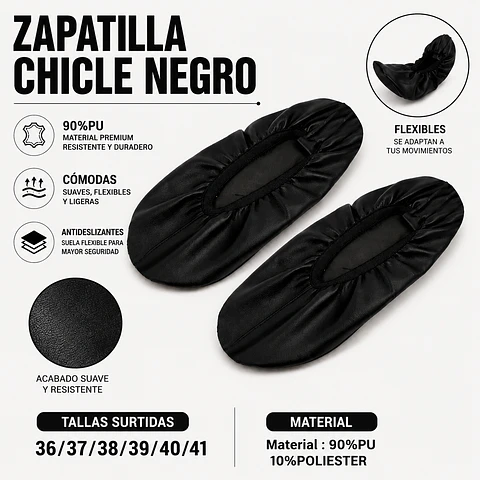 ZAPATILLA CHICLE NEGRO TALLAS SURTIDAS 36/37/38/39/40/41 LA DOCENA 