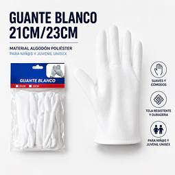 Guantes blanco medias 21 a 23 cms para niñ@s juvenil unisex la docena 