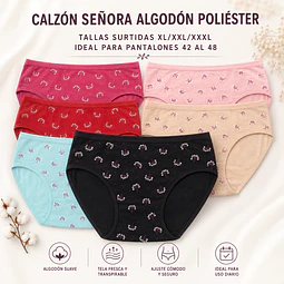 Calzon señora algodón poliéster tallas y colores surtidas la docena 
