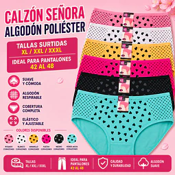 Calzon señora algodón poliéster tallas y colores surtidas la docena 