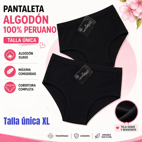 Pantaleta algodón 💯 peruano color Negro talla única XL la docena 