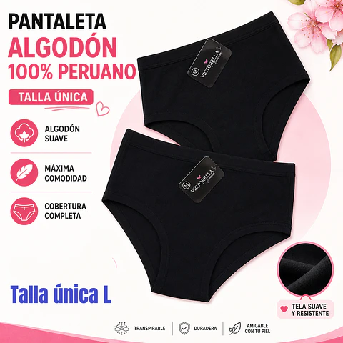 Pantaleta algodón 💯 peruano color Negro talla única L la docena 