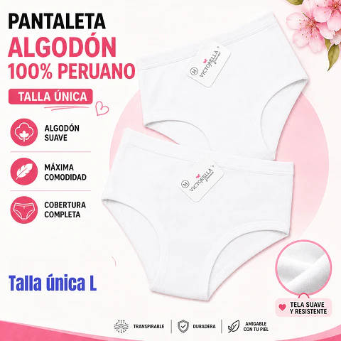 Pantaleta algodón 💯 peruano color Blanco talla única L la docena 