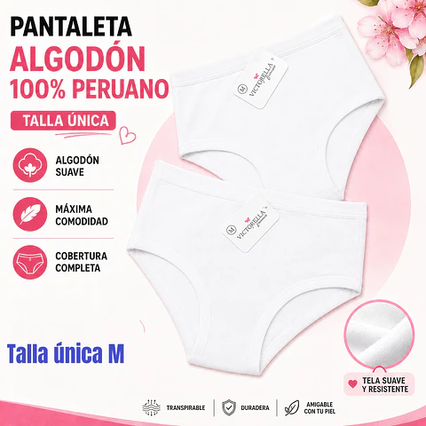 Pantaleta algodón 💯 peruano color Blanco talla única M la docena 
