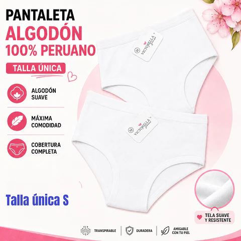 Pantaleta algodón 💯 peruano color Blanco talla única S la docena 