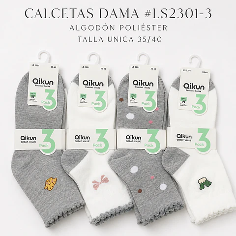 Calcetas dama #LS2301-3 talla única 35/40 la docena 