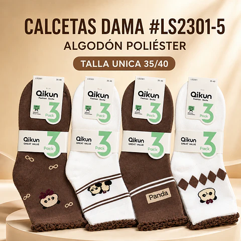 Calcetas dama #LS2301-5 talla única 35/40 la docena 