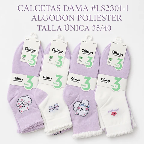 Calcetas dama #LS2301-1 talla única 35/40 la docena 
