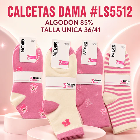 Calcetas dama #LS5512 talla única 36/41 la docena 