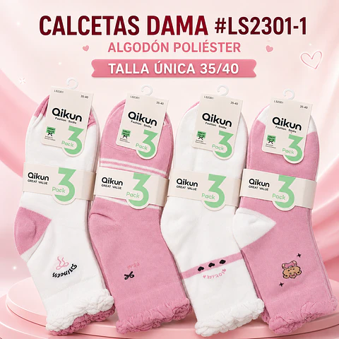 Calcetas dama #LS2301-1 talla única 35/40 la docena 