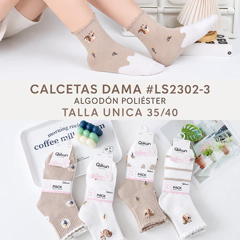 Calcetas dama #LS2302-3 talla única 35/40 la docena 