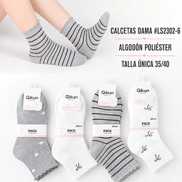 Calcetas dama #LS2302-6 talla única 35/40 la docena 