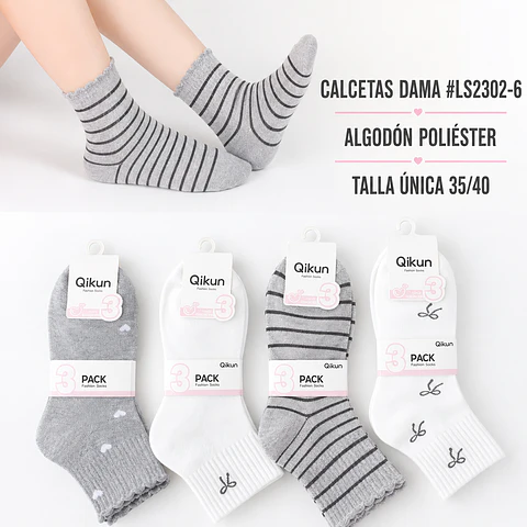 Calcetas dama #LS2302-6 talla única 35/40 la docena 