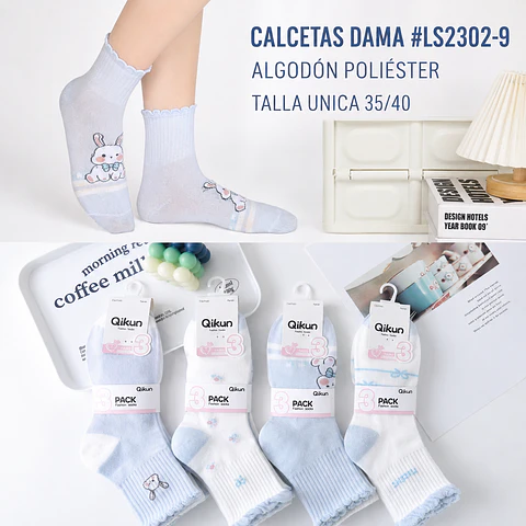 Calcetas dama #LS2302-9 talla única 35/40 la docena 