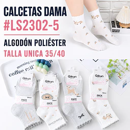 Calcetas dama #LS2302-5 talla única 35/40 la docena 
