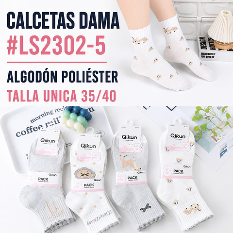 Calcetas dama #LS2302-5 talla única 35/40 la docena 