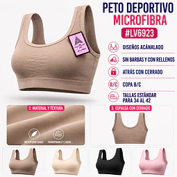 Peto deportivo microfibra con rellenos copa B/C talla estándar y colores surtidas la docena 