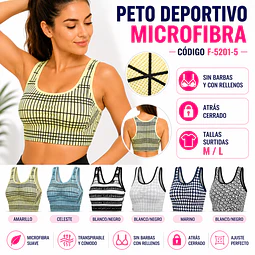 Peto deportivo microfibra copa A/B y tallas surtidas M/L y diseños surtidos la docena 