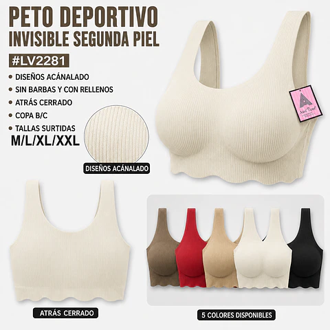 Peto deportivo invisible segunda piel copa B/C y tallas surtidas M/L/XL/XXL y colores surtidas la docena 