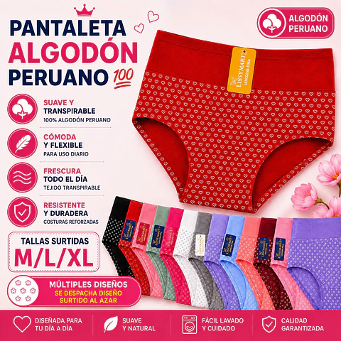 Calzón señora algodón💯 peruano tallas y colores surtidas la docena 