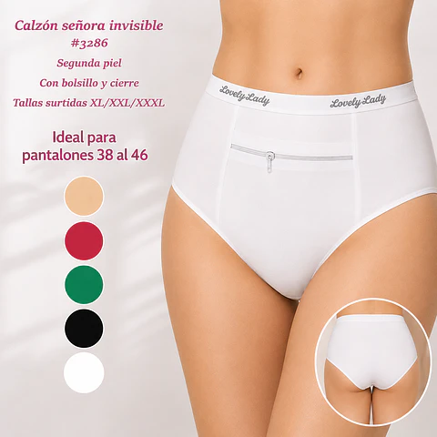 Calzón invisible segunda piel con bolsillo tallas y colores surtidas la docena 
