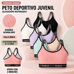Peto niña y juvenil algodón refinado talla estándar para 8 al 12 años y colores surtidas la docena 