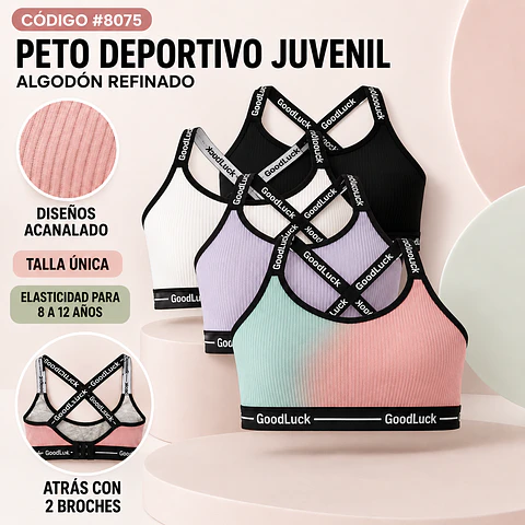 Peto niña y juvenil algodón refinado talla estándar para 8 al 12 años y colores surtidas la docena 