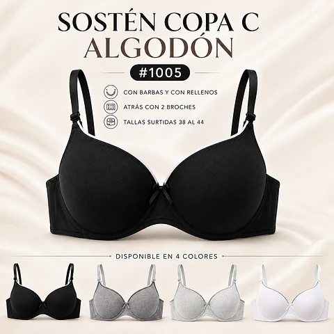 Sostén copa C tallas y colores surtidas la docena