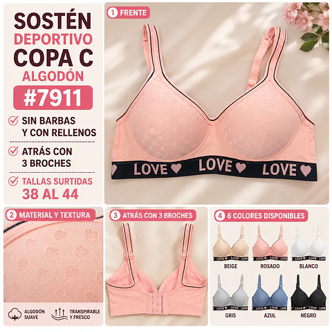 Sostén deportivo copa C tallas y colores surtidas la docena