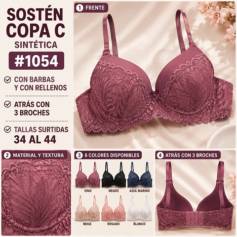 Sostén copa C tallas y colores surtidas la docena