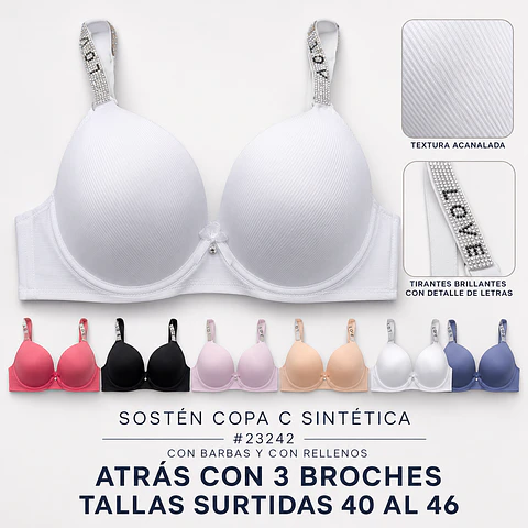 Sostén copa C tallas y colores surtidas la docena