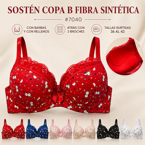 Sostén copa B tallas y colores surtidas la docena